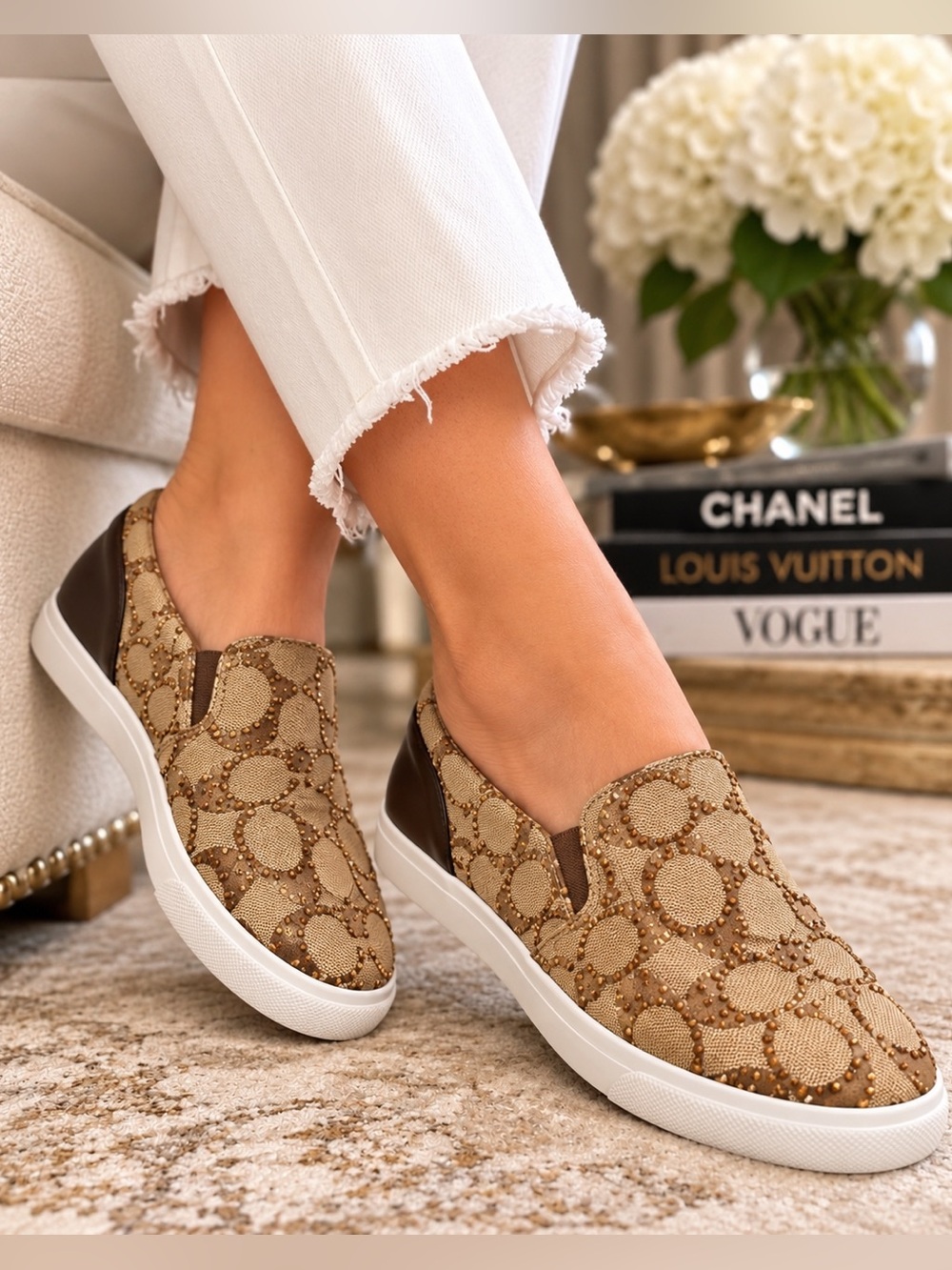 Coach Signature Slip On Sneakers Custom Crystal Rhinestone Women’s 8.5